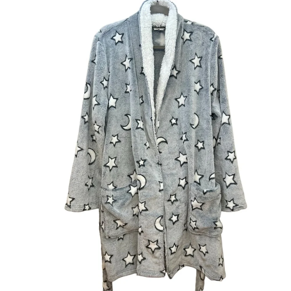 Jenni sparkle Star Print Plush Short Robe - Picture 3 of 7